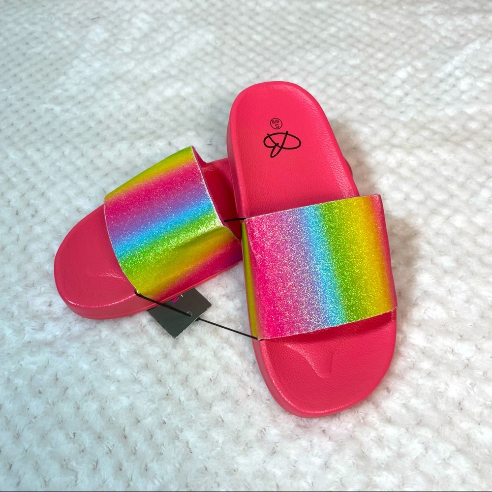 NWT - Girls Rainbow Glitter, Sparkle Slides